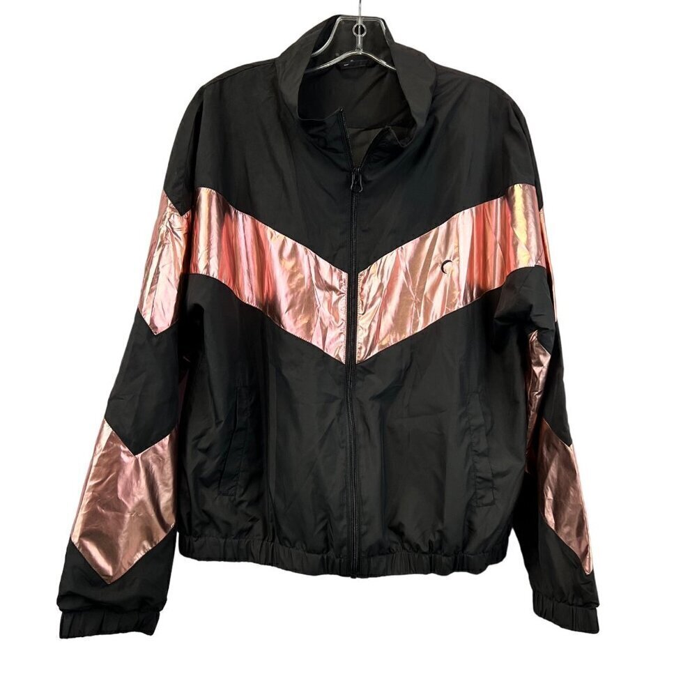 Zyia Active Womens Long Sleeve Full Zip Windbreaker Jacket Black/Pink L Pockets